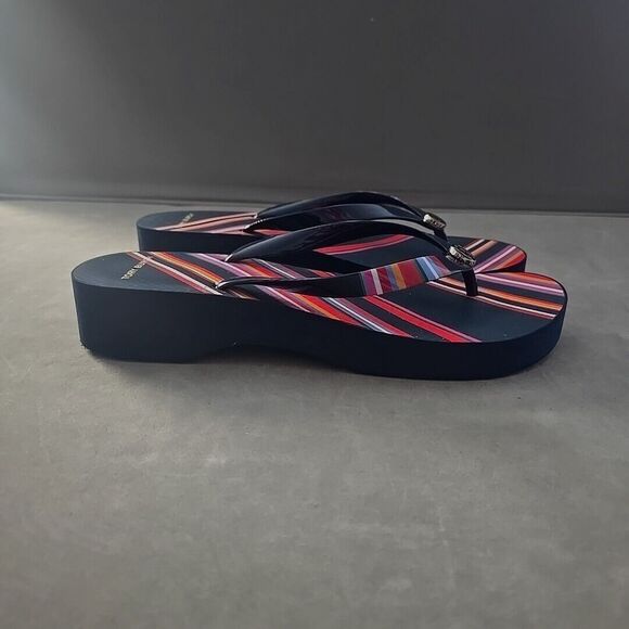Tory Burch Navy and Multicolor Striped Sandals - Picture 7 of 9
